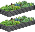 2PCS 8x2x1FT Galvanized Raised Garden Bed, Galvanized Planter Raised Garden Boxes Outdoor, Large Metal Raised Garden Beds for Vegetables-Grey
