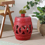 JONATHAN Y TBL1022C Lucky Coins 16" Chinese Ceramic Drum Indoor/Outdoor Garden Stool Bohemian, Coastal, Cottage, French Country, Traditional, for Living Room, Garden Room, Patio, Matte Red