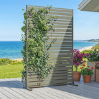 Casaphoria Metal Privacy Screen Outdoor, 72" H x 47" W Freestanding Decorative Privacy Screen for Patio Deck Balcony Garden with Stable Base, Grey-Benjamin