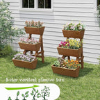3-Tiers Wooden Raised Garden Bed Planter Box Flower Pots Vertical Garden Planter Wood Plant Stand for Vegetables Flowers Herbs for Patio, Balcony, Freestanding (Brown S)