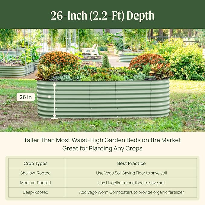 Vego garden 26" Extra Tall Raised Garden Bed Kits, 4 in 1 Modular Raised Planter Box for Vegetables Flowers Fruits Oval Metal Raised Garden Pearl White