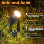 Outdoor Landscape Lighting Waterproof with 45.9FT Cable & built-in LED Light, Low Voltage 12W 1200LM Plug in Electric LED Spot Light 3000K Uplight with Transformer for Garden Yard Tree Path, Pack of 4