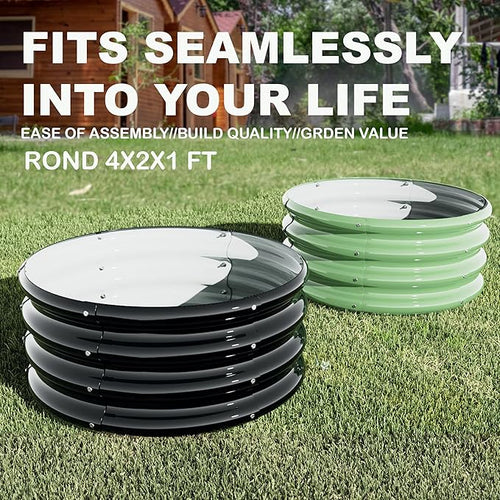 2Pcs 2X2X1ft Round Raised Garden Bed Kit,Galvanized Raised Garden Beds Outdoor, Metal Planter Box Steel Kit Flower Herb,Vegetables..Grass Green