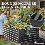 YITAHOME 6pcs 6x3x2 ft Galvanized Raised Garden Bed Kit, Large Metal Planter Box with Gloves & Support Rod, Outdoor Flower Bed for Plants Vegetables, Black