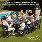 SERWALL 11 Piece Outdoor Dining Set, 84" HDPE Outdoor Table and Chairs for 10，All Weather Patio Furniture Set with Umbrella Hole for Backyard, Garden, Black