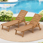 LUE BONA Outdoor Chaise Lounge Chairs Set of 2, HDPS Chaise Lounger, 5 Positions Adjustable Lounge Chairs, Pool Lounge Chair with Wheels for Poolside, Patio, Restaurant, 3 Year Warranty, Teak Color