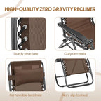 Yaheetech 26" Zero Gravity Recliners Outdoor Adjustable Folding Reclining Lounge Chairs w/Pillows, Cup Holder Trays and Carry Strap for Patio Backyard Beach Brown Set of 2