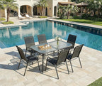 MAMIZO Patio Dining Chairs, Stackable All Weather Teslin Chair, Heavy Duty Outdoor Breathable Chairs Set, w/Armrests, Upgraded Chair FeetW/Strenthened Iron Spacers, 330 LBS (6, Black)