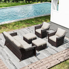 Joyside Wicker Patio Furniture Sets, 6 Pieces Upgraded Large Size Outdoor Furniture with Swivel Rocking Patio Chairs, Outdoor Ottoman, 3-Seat Sofa and Side Table, Thick Cushions, Wide Armrest