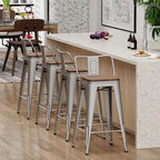 Yongchuang 26" Metal Barstools Set of 4 Low Back Bar Stool Counter Height Bar Stools with Wooden Top Silver
