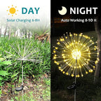 JJGoo Outdoor Solar Lights Firework, 2 Pack 120 LEDs Waterproof Solar Lights for Outside Garden Yard Pathway Fence - Warm White