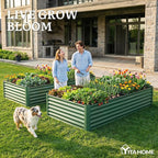 YITAHOME 8x4x1.5ft 2pcs Large Raised Garden Bed Kit, Galvanized Metal Planter Box with Gloves, Ground Nails & Safety Rubber, Outdoor Above Ground Planters for Plants Vegetables Flowers, Green