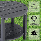 LZRS Round Adirondack Side Table Double End Table, Outdoor Side Tables for Patio, Backyard,Pool, Indoor Companion, Easy Maintenance & Weather Resistant(Grey)
