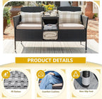 Devoko Outdoor Patio Loveseat Modern Rattan 2-Seat Patio Conversation Set with Cushions & Built-in Coffee Table Porch Furniture for Garden Lawn Backyard (Beige)