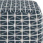SIMPLIHOME Noreen Boho Square Pouf in Dark Blue and White Handloom Woven Pattern for the Living Room, Bedroom and Kids Room