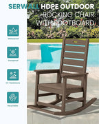 SERWALL Outdoor Rocking Chair, Oversized Rocking Chair with Footrest for Adults, HDPE All Weather Resistant Rocking Chairs for Patio, 350lbs Weight Capacity, Coffee