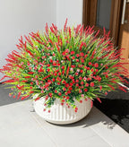 HyeFlora 20 Bundles Artificial Fake Outdoor Plants Flowers for Spring Decoration, UV Resistant Realistic Red Plastic Flowers Faux Plant Monkey Grass for Planter Home Garden Porch Patio Window Box