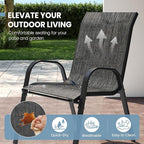 Patio Dining Chairs Set of 4, Stackable Dining Chairs High Back, Breathable Seat Fabric and Alloy Steel Frame Fit Backyard, Porch, Lawn，Poolside (Dark Grey)
