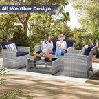 4-Piece Patio Furniture Set, Wicker Outdoor Rattan Sectional Sofa with Cushions and Glass Table, All-Weather Outdoor Conversation Set, Ideal for Garden, Porch, Backyard, Navy
