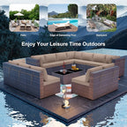 ALAULM Patio Furniture Set with Coffee Table, 14 Pieces Outdoor Sectional with Wide Seat and Thick Cushion, All Weather Wicker Rattan Conversation Set for Backyard, Garden, Deck, Sand
