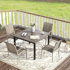 VICLLAX Outdoor Dining Set for 4, 5 Pieces Patio Dining Furniture Set with Umbrella Hole- 40.2" Patio Table and Chairs for Balcony, Garden and Deck, Grey Wood Grain Tabletop
