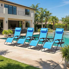 Homall Zero Gravity Chair Patio Folding Lawn Outdoor Lounge Gravity Camp Reclining Lounge Chair with Cup Holder Pillows for Poolside Backyard and Beach Set of 4 (Sky Blue)