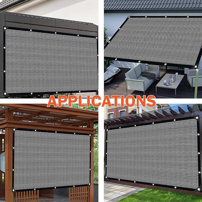 10x12 FT Sun Shade Cloth with Grommets, Pergola Shade Cover Canopy, 90% Sunblock Fabric Fence Privacy Screens for Outdoor, Garden, Patio, Balcony, Carport, Porch, Deck (Gray)