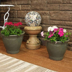 Sunnydaze Round Ceramic Planter - Set of 2 Indoor or Outdoor Plant Pots with Drainage Hole - Studio - 11" - Gray Glaze