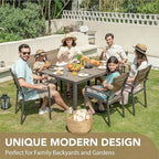 Devoko Patio Dining Set 7 Piece Outdoor Furniture with Rectangular Table and 6 Stackable Chairs Family Conversation Set for Garden Backyard Deck (Brown)