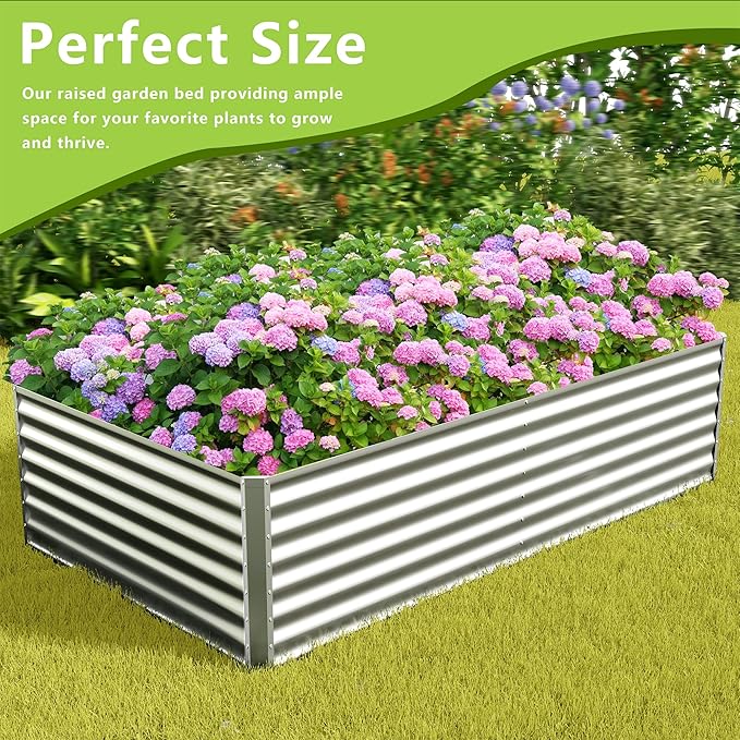 8x4x2FT Galvanized Raised Garden Bed,Galvanized Planter Boxes Outdoor, Large Metal Raised Garden Beds for Vegetables-Silver