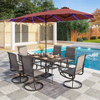 PHI VILLA 13ft Patio Umbrella with Solar-Powered 120 PCS LED Color-Changing Lights, Triple-Head Large Rectangle Umbrella Outdoor Patio for Table with Crank Lift,Dark Red(No Base)