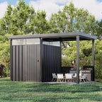 Patiowell 2-in-1 Outdoor Storage Shed, 7' x7' Galvanized Steel Metal Shed with 7' x 7' Porch Pergola Gazebo Outdoor Studio Open-Sided Firewood Shed for Backyard Patio Garden Lawn