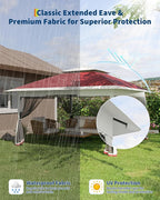 Canopy Tent 13x13 ft, Pop Up Gazebo One-Push Setup with 4 SandBags for Backyard Parties and BBQs, Mosquito Netting & Height Adjustable - Red