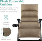 Best Choice Products Oversized Zero Gravity Chair, Folding Outdoor Patio Recliner, XL Anti Gravity Lounger w/Removable Cushion, Cup Holder, Side Tray, 350lb Capacity - Taupe