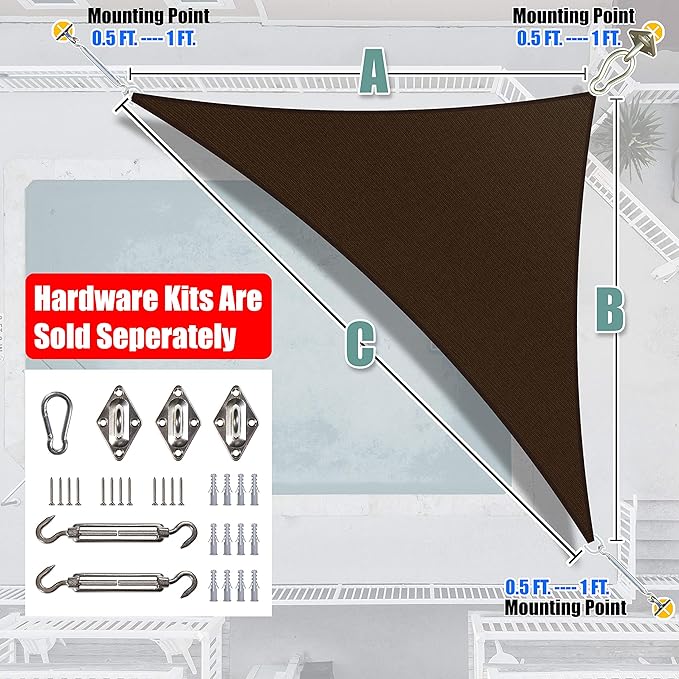 Amgo 10' x 10' x 14' Brown Right Triangle Sun Shade Sail UPF50+ Canopy Awning AGSLT, 95% UV Blockage, Water & Air Permeable, 200GSM Heavy Duty Commercial and Residential (We Make Custom Sizes)