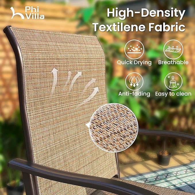 PHI VILLA Outdoor Patio Swivel Bar Set of 11, Textilene Bar Height Chair with Armrest and Wood Like Bar Table, All-Weather Furniture Set for Garden Lawn
