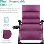 Best Choice Products Oversized Zero Gravity Chair, Folding Outdoor Patio Recliner, XL Anti Gravity Lounger w/Removable Cushion, Cup Holder, Side Tray, 350lb Capacity - Amethyst Purple