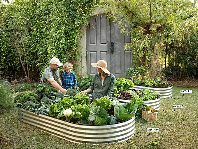 Plant & Plot Galvanized Raised Garden Beds Outdoor // 8×4×1 ft Planter Raised Beds for Gardening, Vegetables, Flowers // Large Metal Garden Box // Patented Tool-Free Design (Gray)
