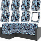 Patio Cushion Covers, 8-Piece Stretch Fit Set in Bluebell