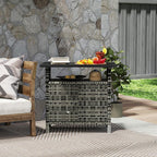 Outsunny Wicker Outdoor Storage Cabinet, Rattan Outdoor Bar Table with 2 Doors and Shelf, Outdoor Buffet Cabinet Sideboard with Metal Slatted Countertop for Poolside, Patio, Backyard, Mixed Gray