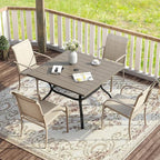 VICLLAX 5 Pieces Patio Dining Set, Outdoor Furniture Set Includes 37.8" Square Outdoor Table and 4 Stackable Patio Sling Chairs, Grey Wood-Like Tabletop and Sandshell Color Fabric