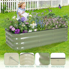 1MORE Raised Garden Bed -4X2X1 Galvanized Planter Box for Outdoor Gardening,3 in 1 Modular Raised Bed Kit with Protective Tape, Gloves for Herb，Ideal for Vegetables and Plants.Green-1Pcak