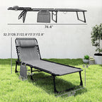 Outsunny Chaise Lounge Chair Outdoor, 5-Position Adjustable Sun Tanning Chair with Carrying Handle and Side Pocket, Folding Bed Cot with Removable Pillow for Garden, Beach, Patio, Pool, Camp, Gray