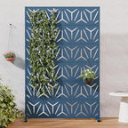 Casaphoria Metal Privacy Screen Outdoor, 72" H x 47" W Freestanding Decorative Privacy Screen for Patio Deck Balcony Garden with Stable Base, Blue-Star