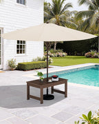 SERWALL Outdoor Coffee Table with 9FT Umbrella, HDPE Patio Coffee Table for Outside, Rectangle, Coffee(Not Include Umbrella Base)