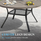 VICLLAX Patio Table and Chair Set of 6, All Weather Metal Round Outdoor Dining Furniture Set-47 Round Outdoor Table and Chairs, Grey Wood Grain Tabletop