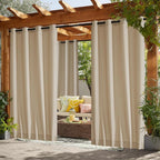 NICETOWN Canvas Outdoor Curtains for Paito 2 Panels, Taupe, W52 x L84 per Panel - Waterproof & Windproof Sun Shades with Grommet & Back Tab & Rod Pocket, Free Rope Included for Bottom Fixing