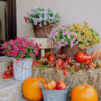Artificial Flowers for Outdoors Fake Plants - 16 Bundles Faux Outside Greenery Boxwood No Fade Plastic Shrubs Fall Decor Farmhouse Home Garden Thanksgiving Mums (Pink)