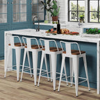 WENTMENT Bar Stools Set of 4 Counter Height Bar Stools Metal Barstools with Removable Back 26" Kitchen Bar Stools with Wooden Seat, Off White
