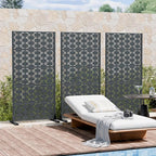 Casaphoria Metal Privacy Screen Outdoor, 60" x 30" W Freestanding Decorative Privacy Screen for Patio Deck Balcony Garden with Stable Base, Drakgrey-Brick